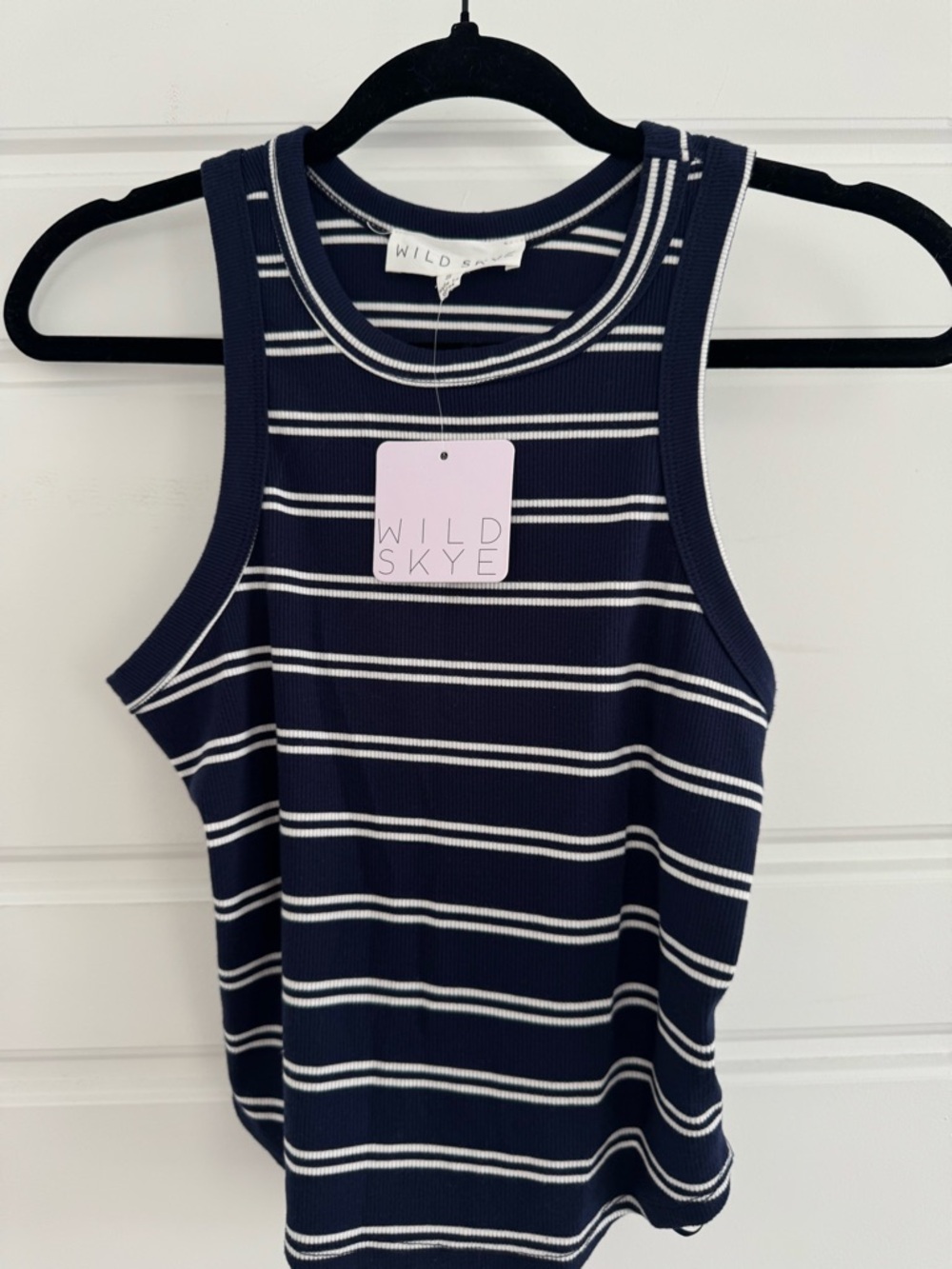 Wild Skyé Navy & White Striped Ribbed Tank Top